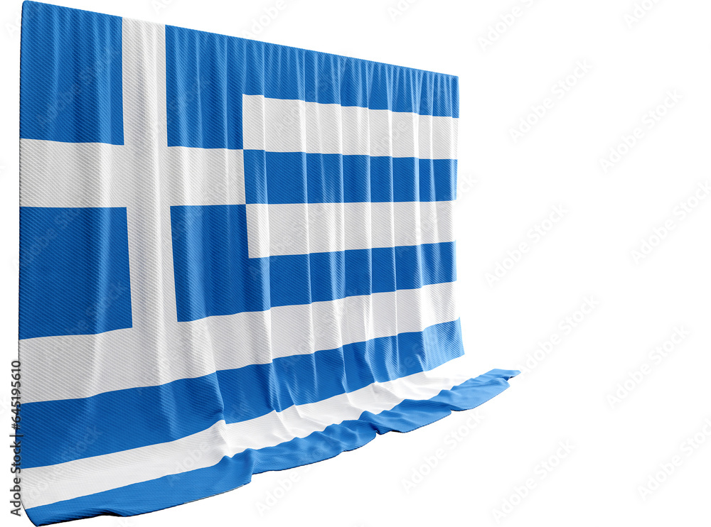 Obraz premium Greek Flag Curtain in 3D Rendering Celebrating Greece's Timeless Culture