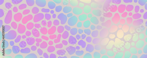 Holographic foil background with iridescent texture. Rainbow and silver gradient vector print. Leopard pearlescent abstract gradation design. Shiny animal dots wallpaper