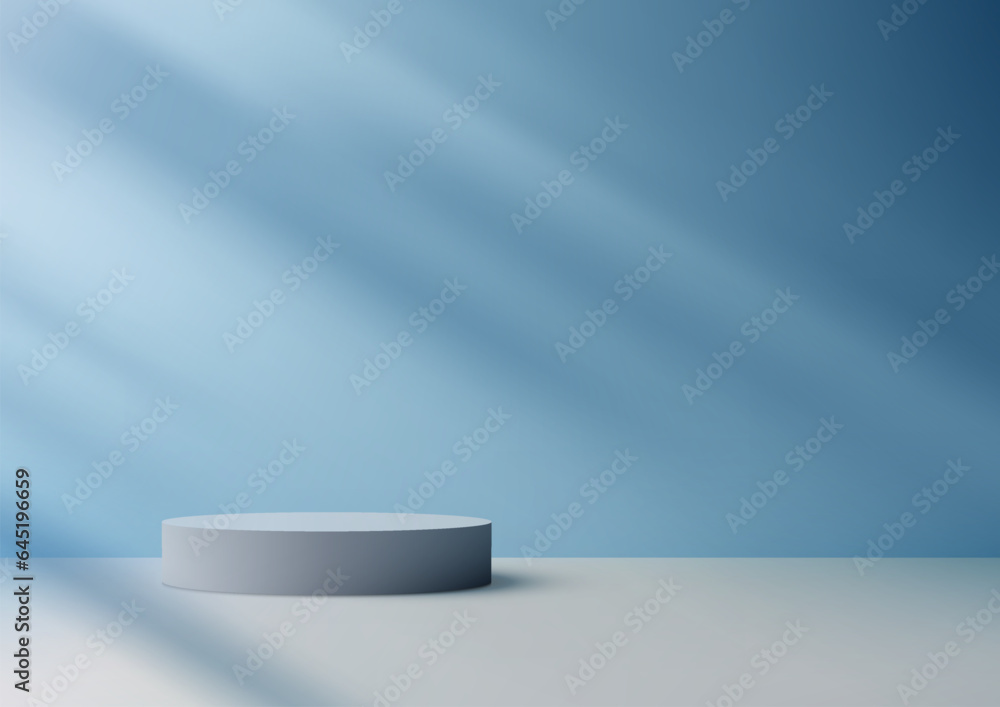 Fototapeta premium 3D White Podium on Soft Blue Wall Background. Minimal Product Display Mockup