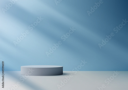 3D White Podium on Soft Blue Wall Background. Minimal Product Display Mockup