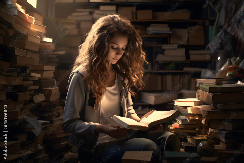 Fototapeta premium a girl read book, book day concept background