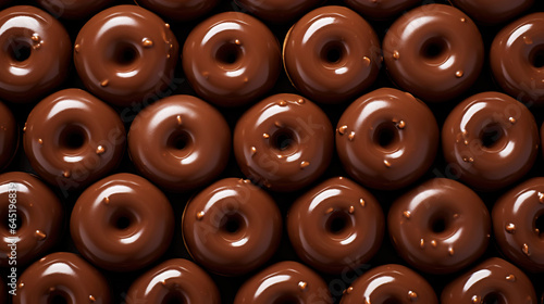 Donut with chocolate glaze background. Round american chocolate doughnuts. Generative AI