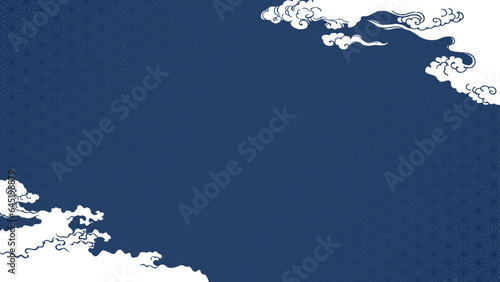 紺色の和風雲デザイン背景