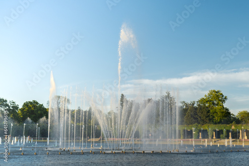Multimedia Fountain at Centennial Hall, Wroclaw, Poland. The biggest fountain in Poland and one of the biggest in Europe. Sunlight water splashes. Beautiful architecture fountain. Travel destination