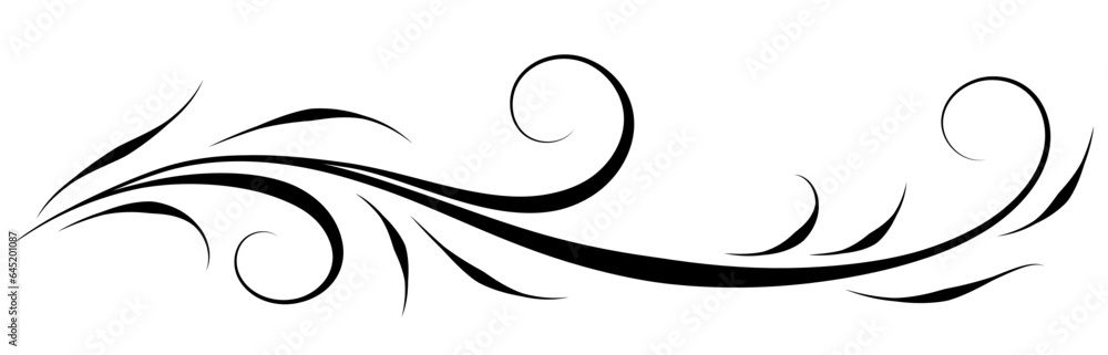 Floral ornament with leaves and abstract lines. Graceful element for decor and greeting or invitation card design Floral ornament with leaves and abstract lines. Graceful element for decor and greeting or invitation card design