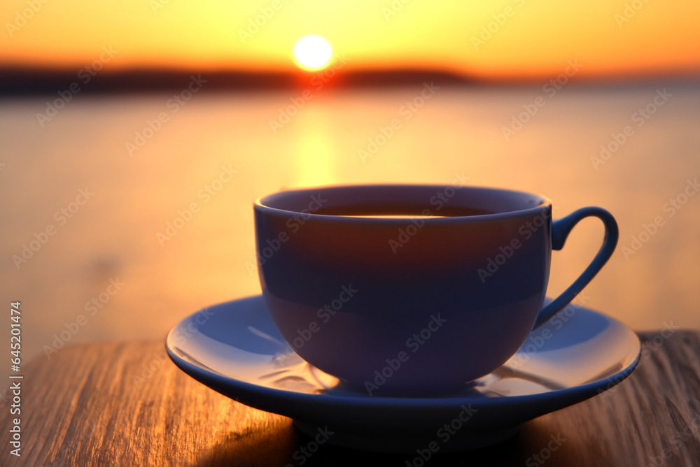 sunset with cup of tea sunset with cup of tea