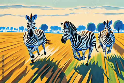 zebras running through the fields. Generative AI