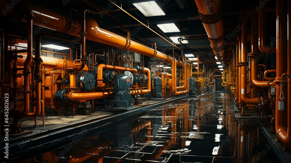 Pipelines with valves and chemical equipment in an industrial plant Pipelines with valves and chemical equipment in an industrial plant