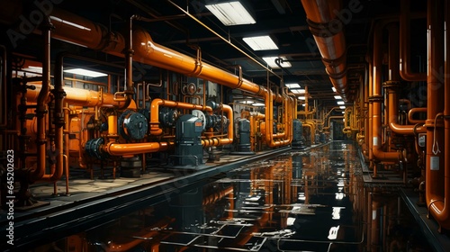 Pipelines with valves and chemical equipment in an industrial plant