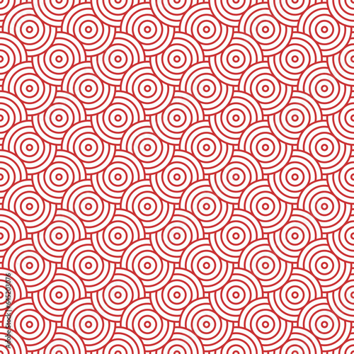 striped circle geometric pattern. seamless vector red and white background.