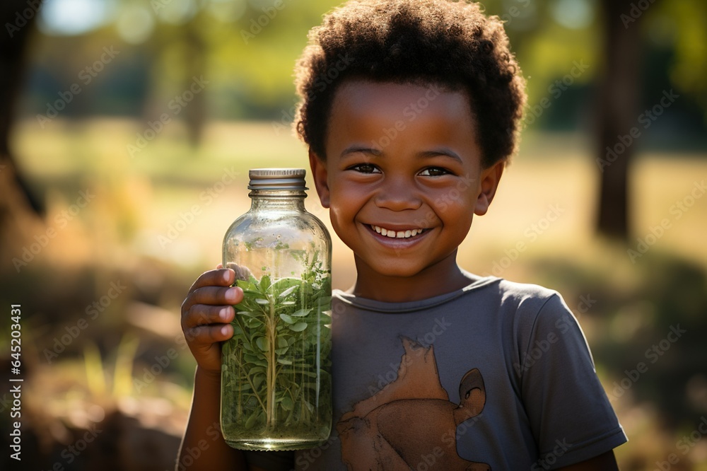 Extremely happy African boy with water bottle in hand Extremely happy African boy with water bottle in hand