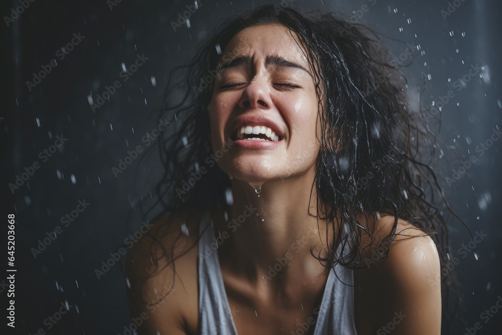 Woman Crying in the Rain - Emotional Pain - AI Generated