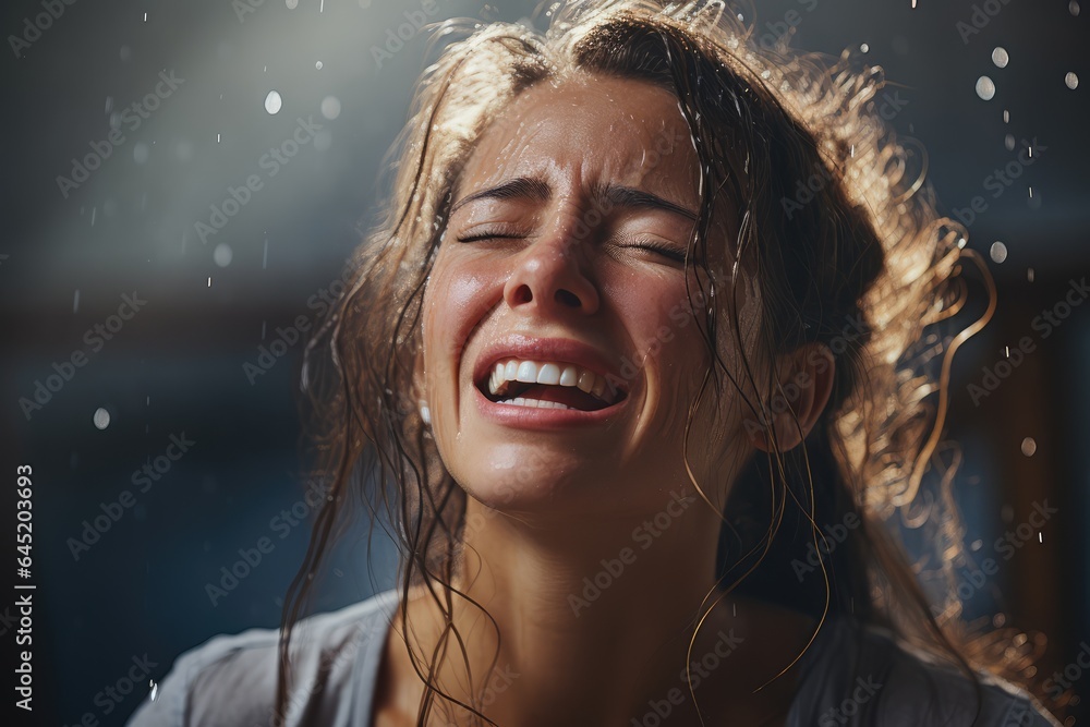 Woman Crying in the Rain - Emotional Pain - AI Generated Woman Crying in the Rain - Emotional Pain - AI Generated