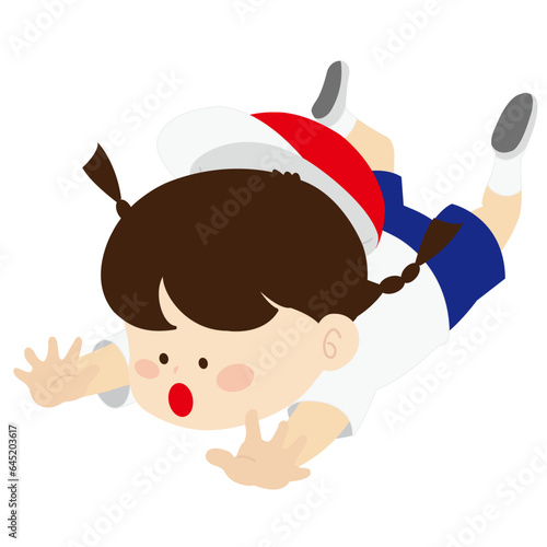 転んだ赤白帽子の女の子のイラスト