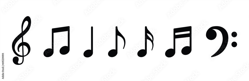 Music notes icon set, Musical melody, Music notes sign and symbol, vector illustration. Music notes icon set, Musical melody, Music notes sign and symbol, vector illustration.