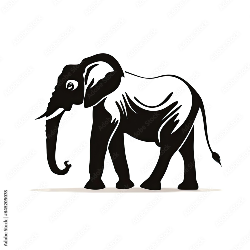 black silhouette of an elephant - isolated on white background (Generative AI)