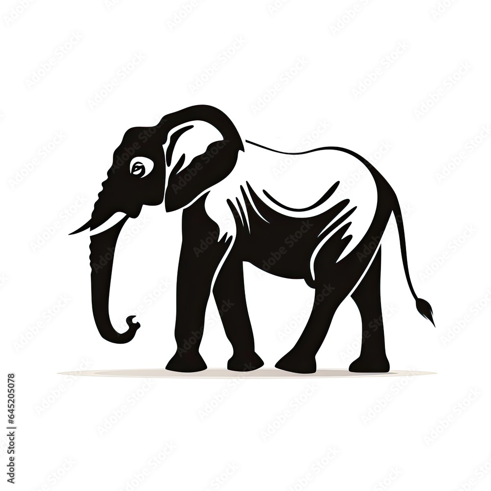 Fototapeta premium black silhouette of an elephant - isolated on white background (Generative AI)