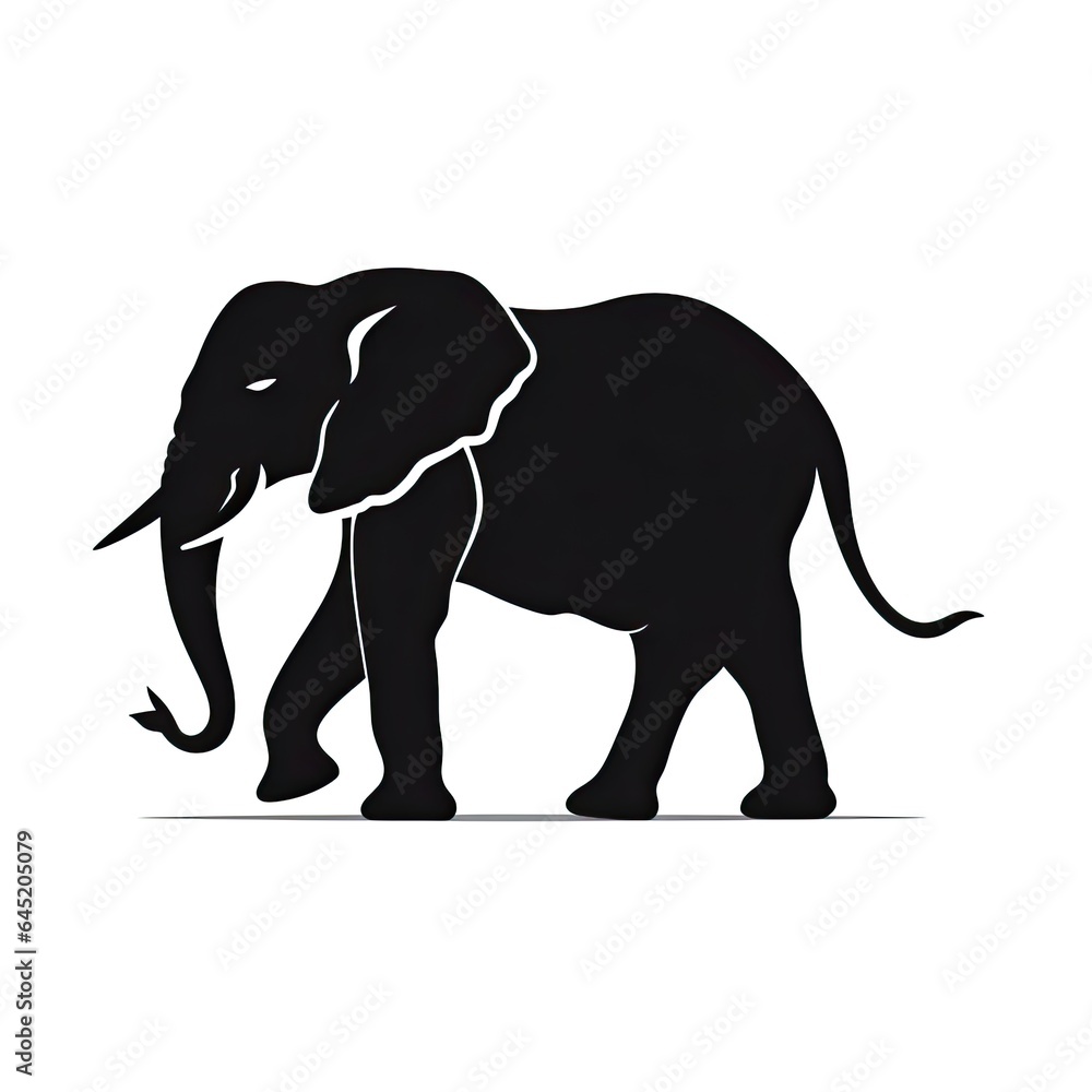 Obraz premium black silhouette of an elephant - isolated on white background (Generative AI)
