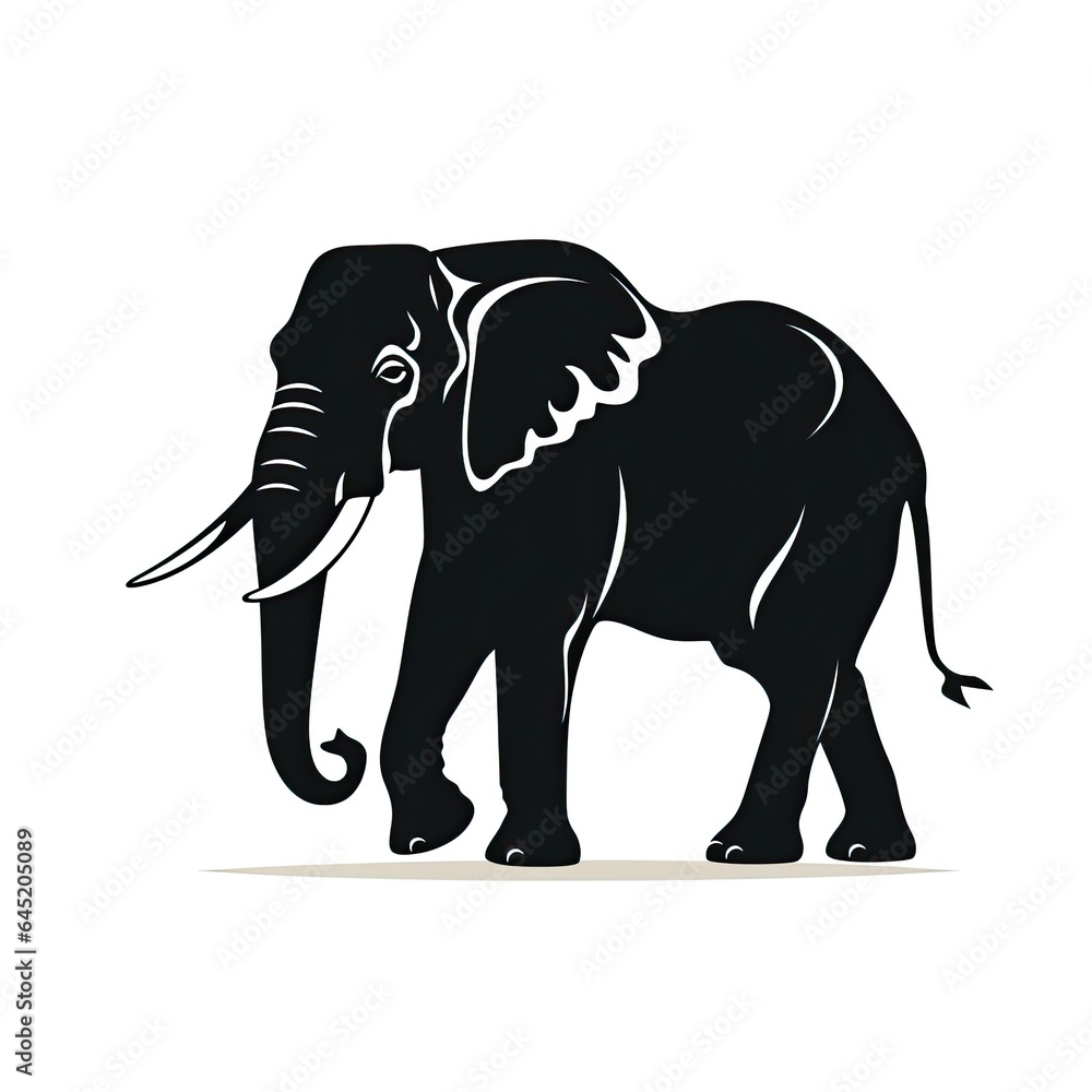 Obraz premium black silhouette of an elephant - isolated on white background (Generative AI)