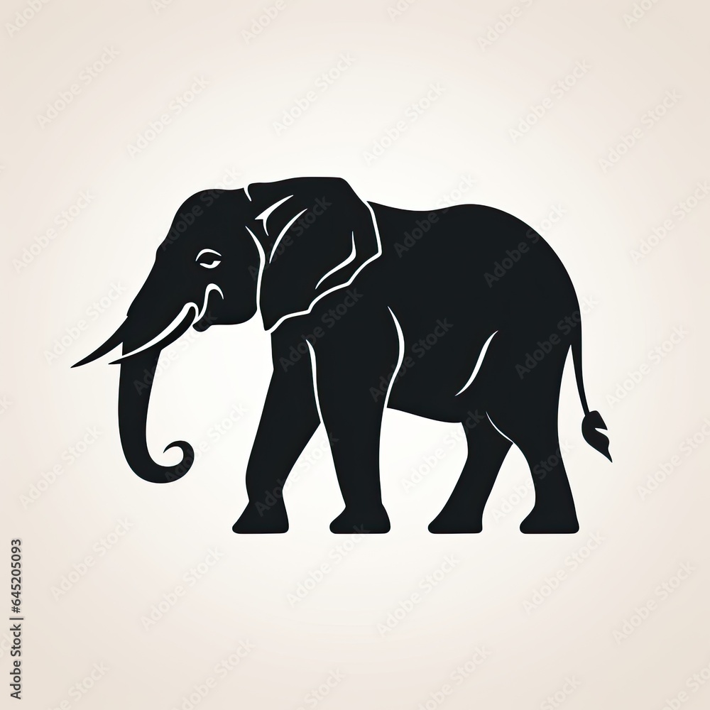 black silhouette of an elephant - isolated on white background (Generative AI)