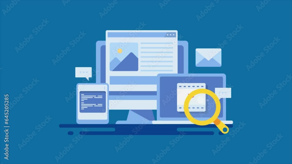 Web blog article, video content and chat message on digital devices screen, content strategy for digital marketing campaign 2d animation. Web blog article, video content and chat message on digital devices screen, content strategy for digital marketing campaign 2d animation.