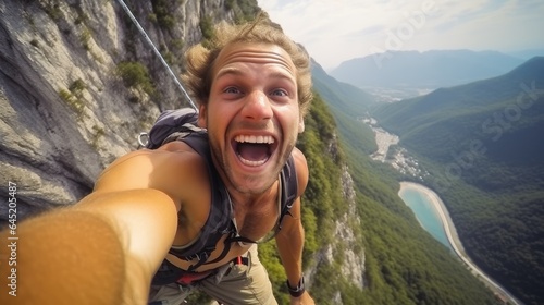 Young man climber taking a ...