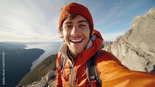 Young man climber taking a ...