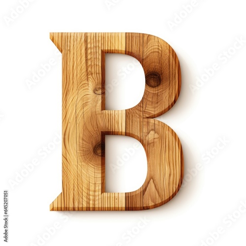 Letter B made from a wooden rustic block of wood - isolated on white background (Generative AI)