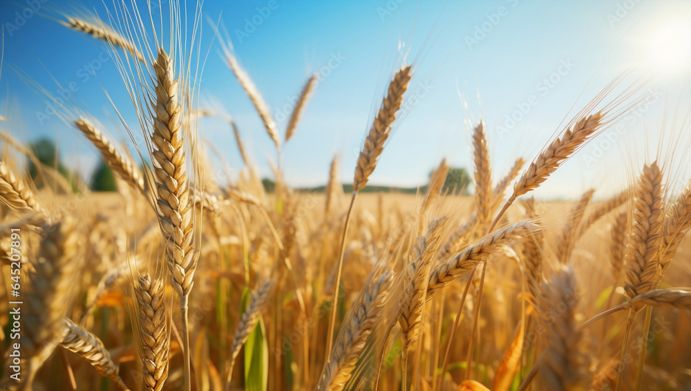 Fototapeta premium Rye agricultural cereal crop plant wheat yellow field straw ripe growth nature