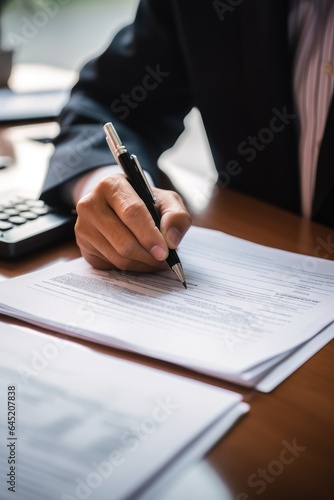 Businessman works with papers.