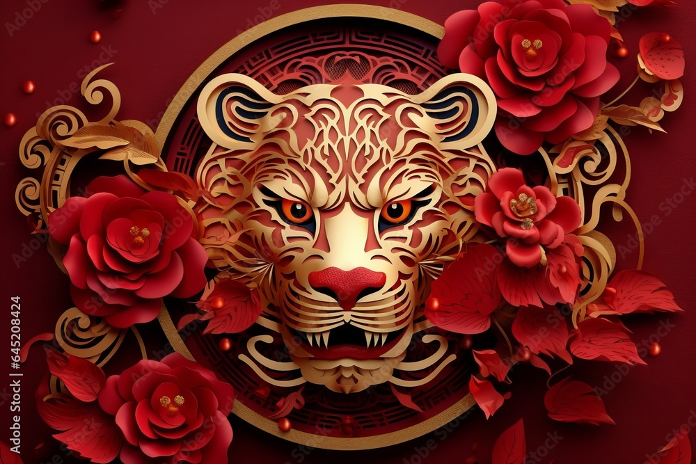 Free Chinese new year of the tiger red and gold Generative AI
