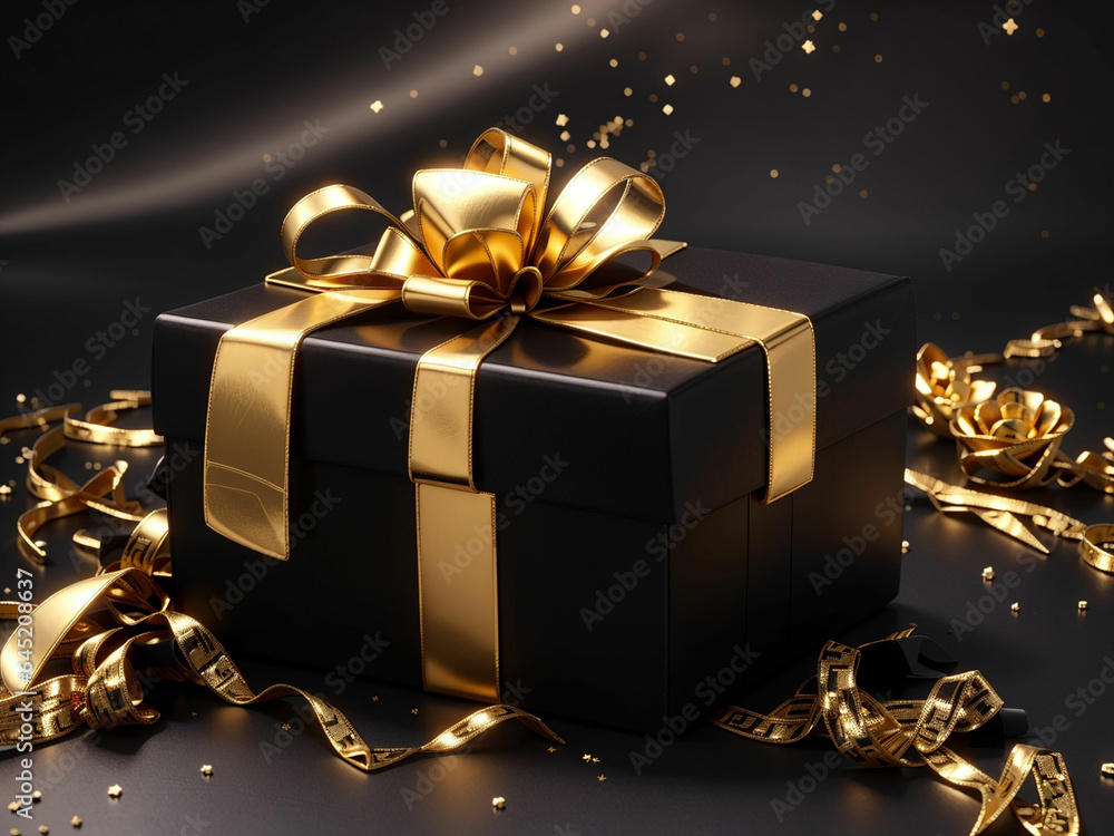 3d gift box on golden and black background 3d gift box on golden and black background