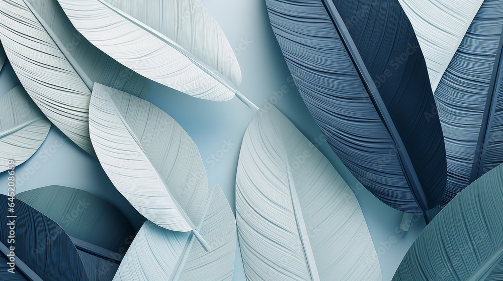 overlapping leaves of tropical plants, with a papercraft texture, using ...