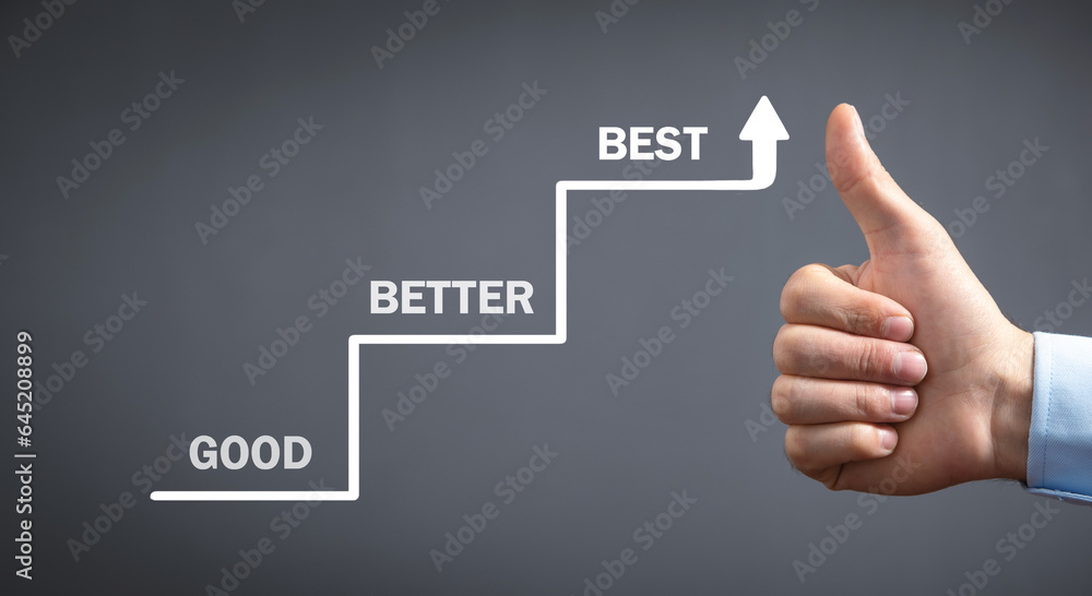 Human hand making thumb up sign. Good. Better. Best Human hand making thumb up sign. Good. Better. Best