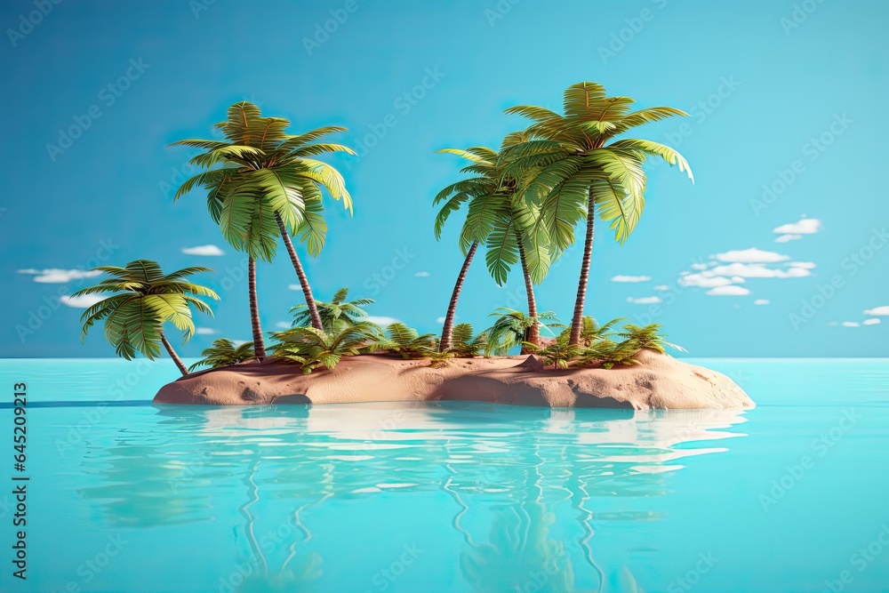 Obraz premium 3d illustration of pool with beach sand on surface. tropical island isolated