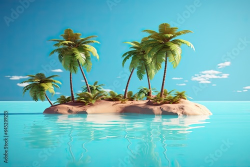 3d illustration of pool with beach sand on surface. tropical island isolated