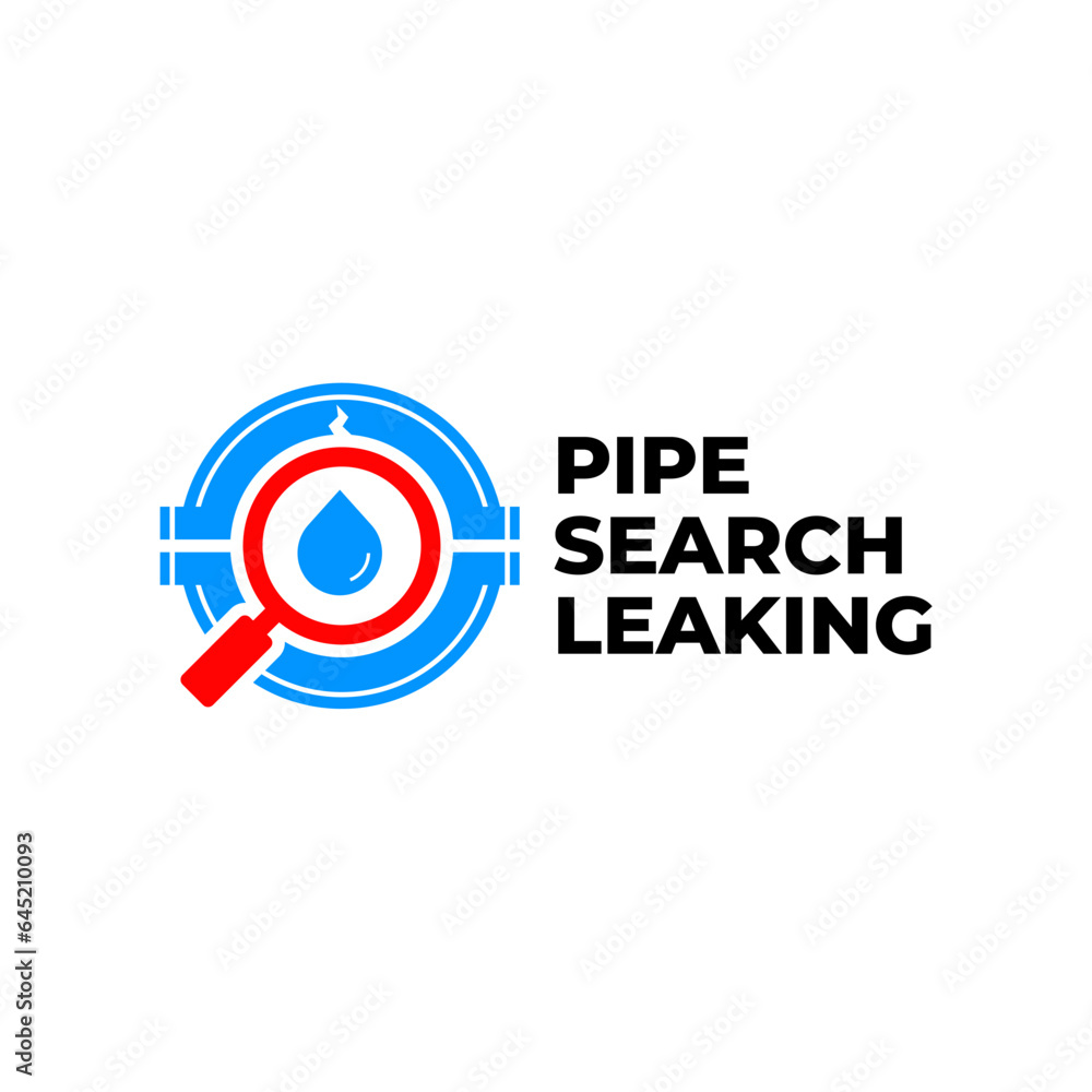 SEARCH PIPE LEAKING DROPLET OIL WATER MAGNIFYING GLASS LOGO VECTOR ICON ILLUSTRATION