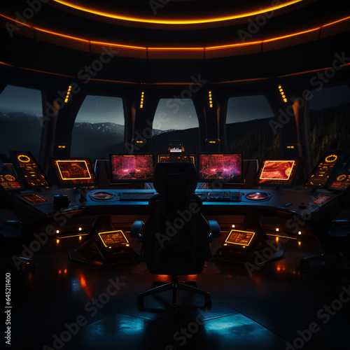 Control Room in Spacecraft, Interior of Spaceship or Space Station