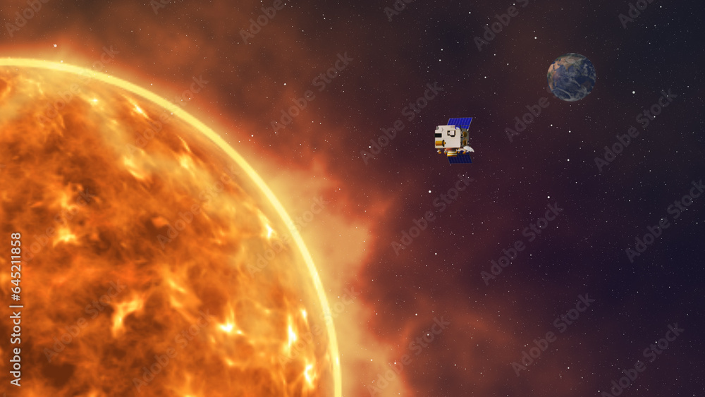 A view of a spacecraft travelling from Earth to the Sun