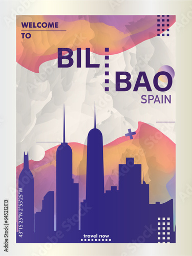 Spain Bilbao city poster with abstract shapes of skyline, cityscape, landmarks and attractions. Basque country travel vector illustration for brochure, website, page, business presentation