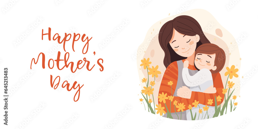 Adult woman holding her baby son with love to illustrate mother's day or motherhood minimalist vector illustration Adult woman holding her baby son with love to illustrate mother's day or motherhood minimalist vector illustration
