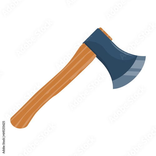 Wooden ax isolated on white background. Metal ax with a wooden handle. Vector illustration flat design.
