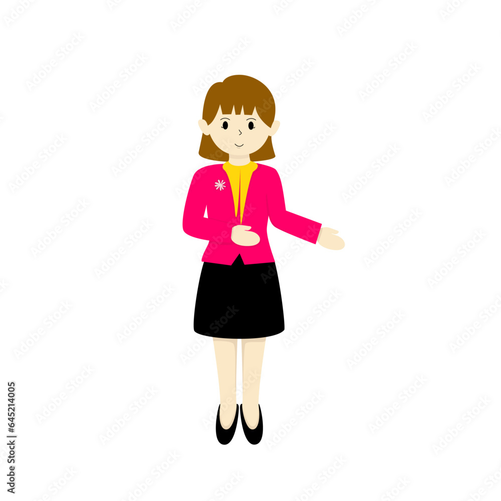 Bussiness woman with two hands to presenting illustration Bussiness woman with two hands to presenting illustration