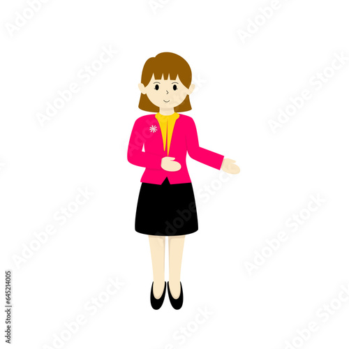 Bussiness woman with two hands to presenting illustration