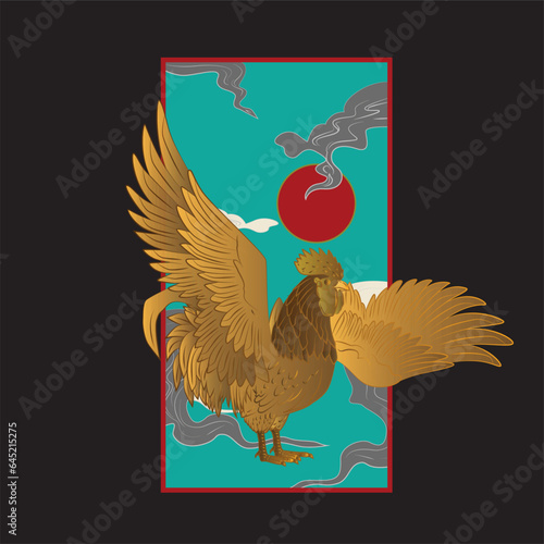 golden eagle vector illustration with japanese background