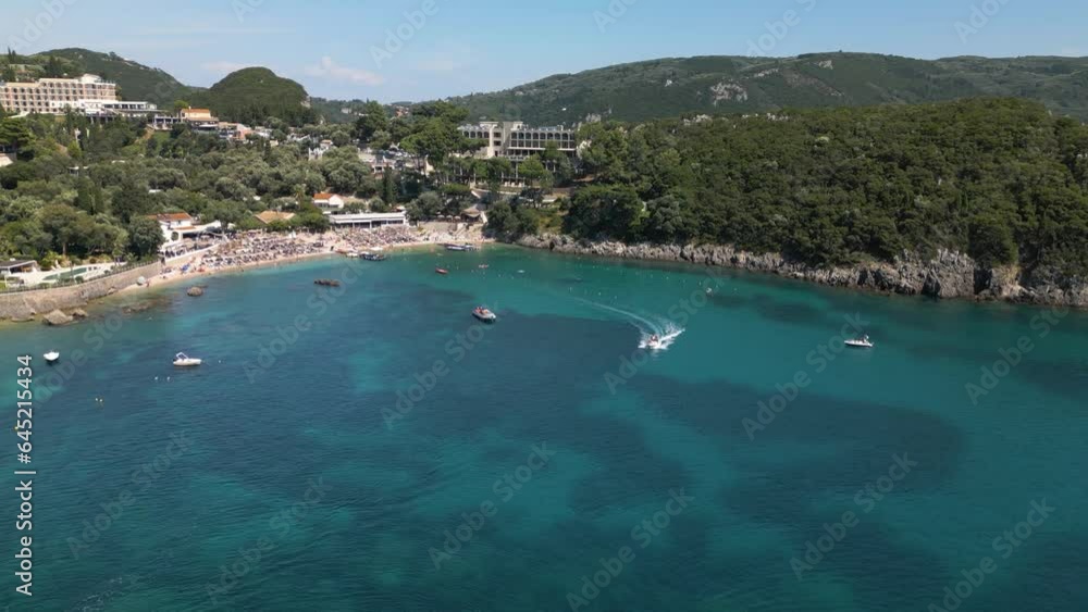 Paleokastritsa Beach - Cinematic Establishing Drone Shot. Corfu, Greece Paleokastritsa Beach - Cinematic Establishing Drone Shot. Corfu, Greece