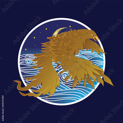 golden eagle vector illustration with japanese background