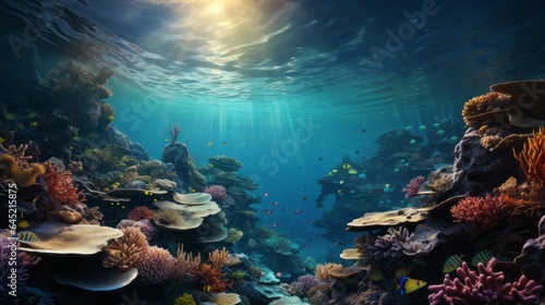 Colorful Marine Wildlife in Underwater Coral Reef