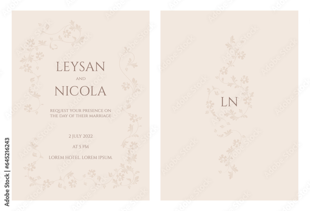 Elegant wedding invitation card template. Floral rectangular frame and monogram frame.