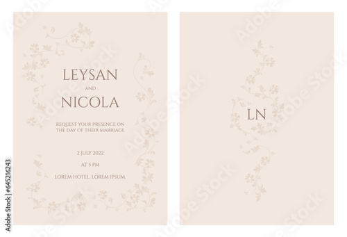 Elegant wedding invitation card template. Floral rectangular frame and monogram frame.